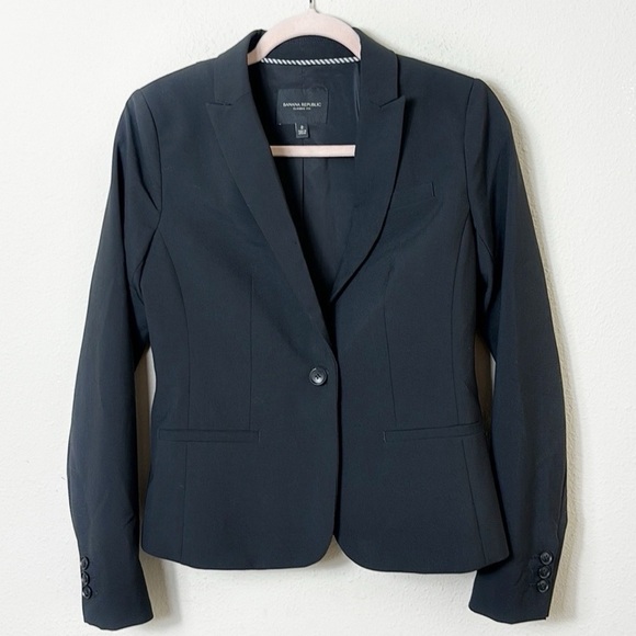 Banana Republic Classic Fit Size 2 Blazer Jacket Black Wool Blend One-Button - Picture 10 of 10